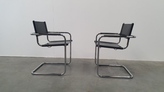 Image 1 of Mart Stam S34 vintage stoelen Fasem Italië 1970s tuigleer bauhaus
