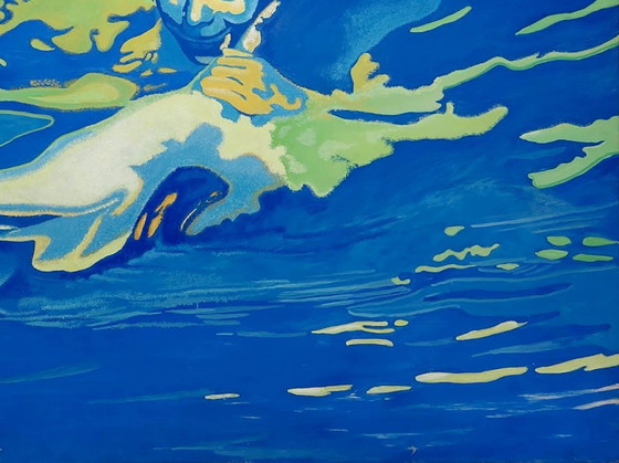 Dipinto ad olio originale, arte moderna, simbolismo, ragazzo di mare, delfino, un tocco di sogno (photo 7 of 7)