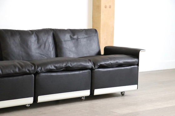 Image 1 of Dieter Rams Model 620 Three Seater Sofa in Black Leather for Vitsoe 1980s