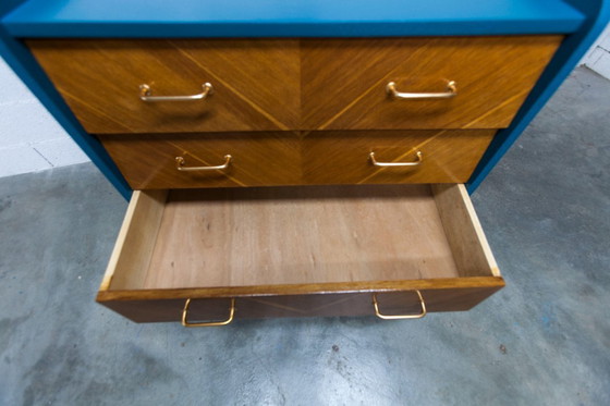 Image 1 of Commode scandinave 1960 atypique bleu Ainhoa Satiné 4 tiroirs