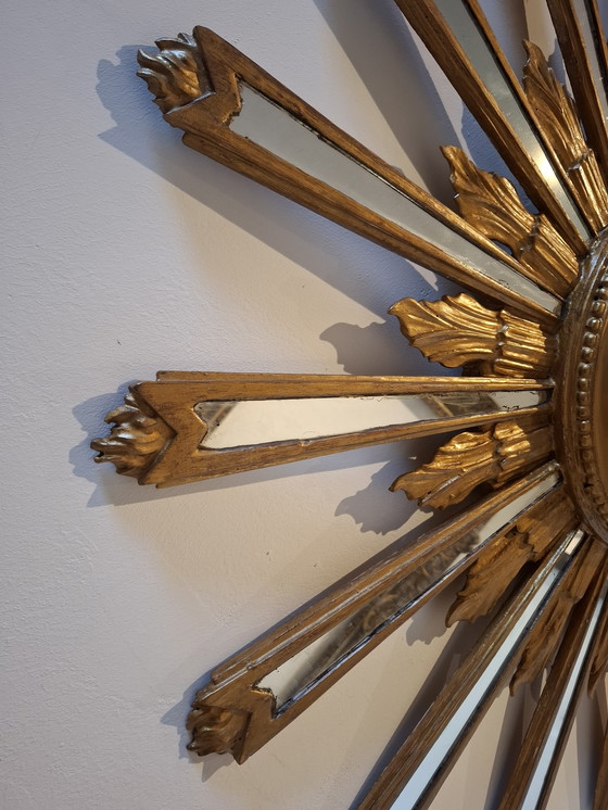 Image 1 of Miroir soleil en bois de 85cm XXL de 1962 estampé convexe 