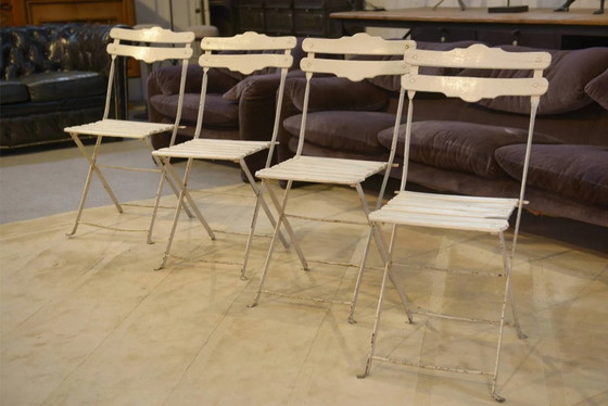 Set of 4 folding garden chairs from the 1960s. – Garden furniture, Wood, polished steel, Vintage (photo 2 of 10)