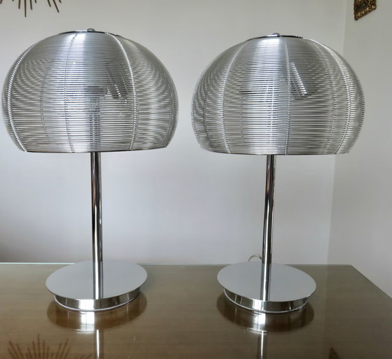 Image 1 of 2x Large Chrome Metal "Mushroom" Lamps