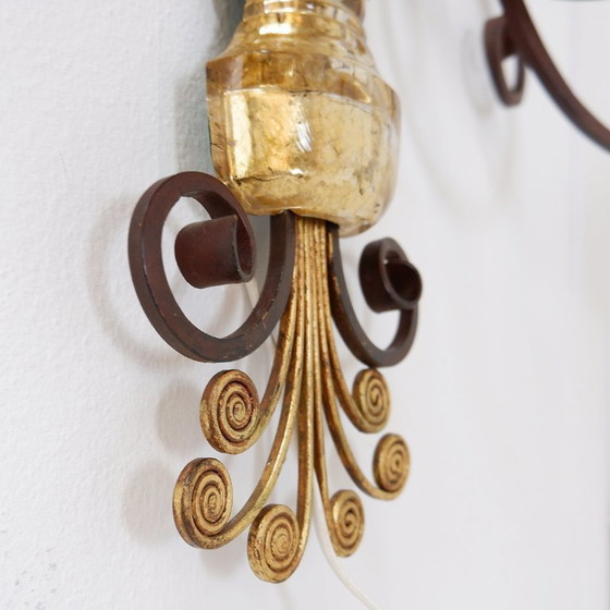 Image 1 of Aplique de hierro forjado y cristal, estilo Maison Baguès