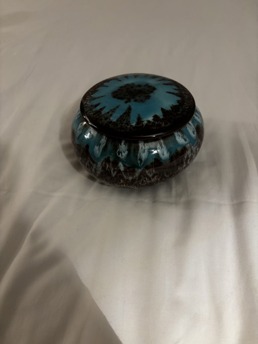 Vaso in Ceramica Vintage Vallauris con Coperchio - Turchese/Marrone – decoratieve objecten (photo 2 of 6)