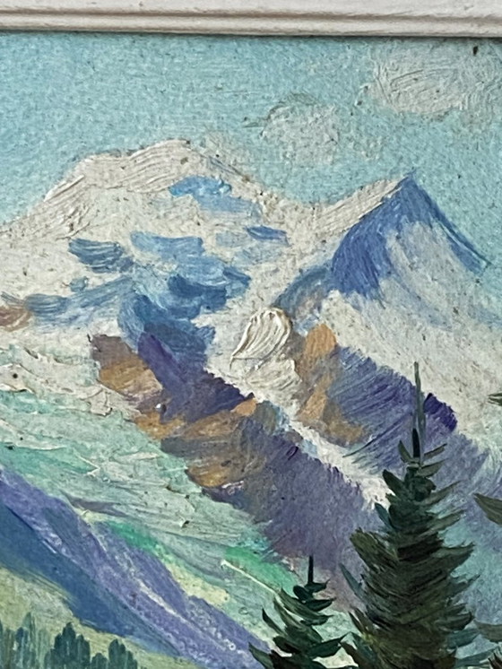 Image 1 of Dipinto ad olio su tavola d'epoca, firmato Claude Sargue, paesaggio montano n. 2