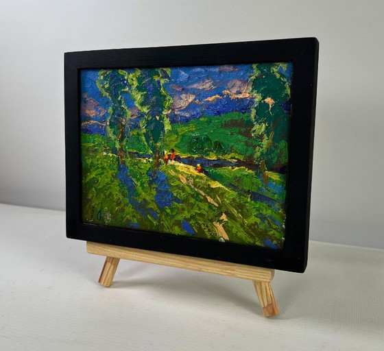 Image 1 of Original Oil Painting Evening Nature Landscape Summer vacation and field paths