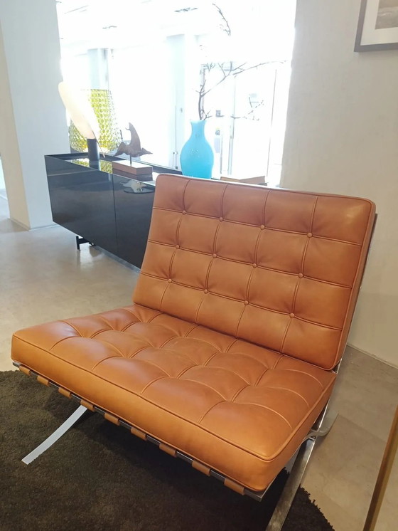 Image 1 of Sillón Knoll Barcelona - Nuevo, sin estrenar, en piel color caramelo y coñac - Diseño de L. Mies van der Rohe y Lilly Reich, 192