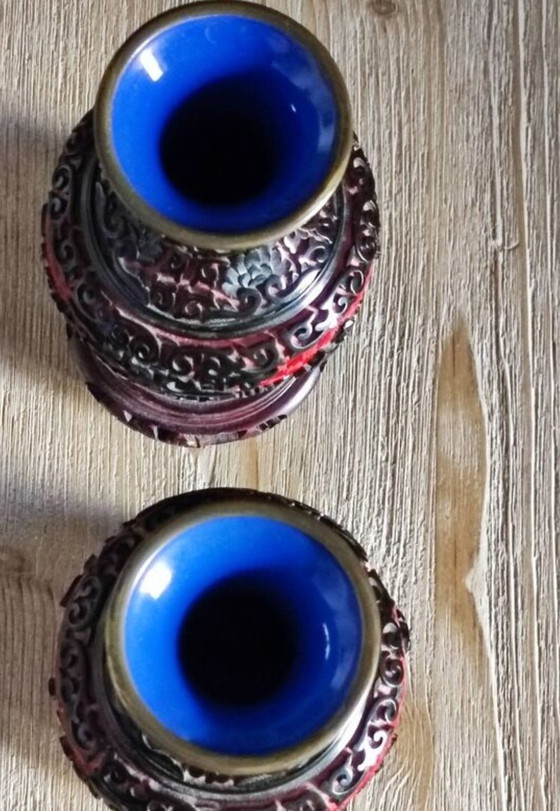 Image 1 of Cinnabar vase duo