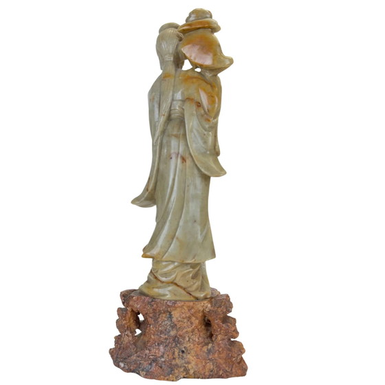 Sculptures Chinoises Vintage en Stéatite - Dame Céleste avec Lotus (He Xiangu) (photo 4 of 10)