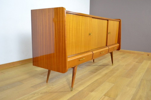 Enfilade Pieds Compas en Acajou, France Vintage 1960