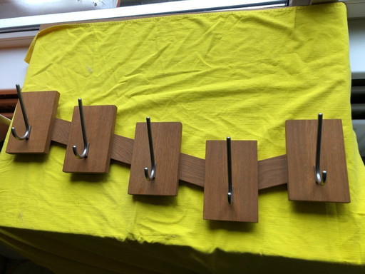 Appendiabiti da parete vintage in legno massello con 5 ganci - 94 cm