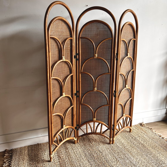 Image 1 of Cloison de séparation en rotin et bambou vintage