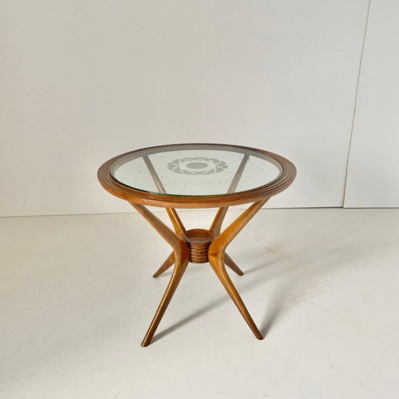 Image 1 of 1x Gebogener Couchtisch aus Holz mit Spinnenbeinen, Holz & Glas, Italien, 1950er Jahre