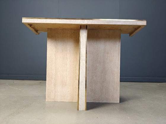 Image 1 of Vintage travertine and brass console table, 1970s