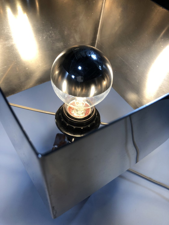 Image 1 of Table Lamp - Cube - Fractal Resin - Polished Steel - 1970