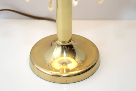 Image 1 of Table lamp, brass, textile, fringe, art glass beads, 90s vintage