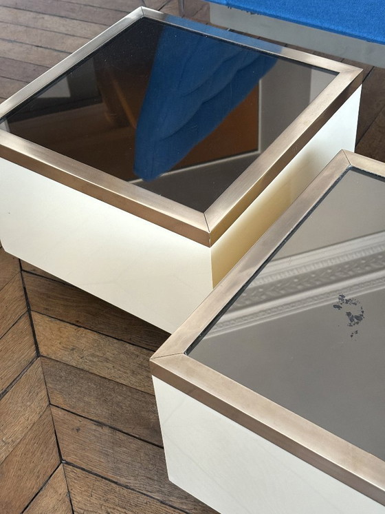 Image 1 of Duo of cream lacquer coffee table, end of sofa. 1970
