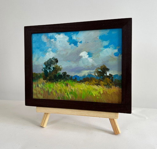 Original Oil Painting Summer Field Landscape Summer meadow glade