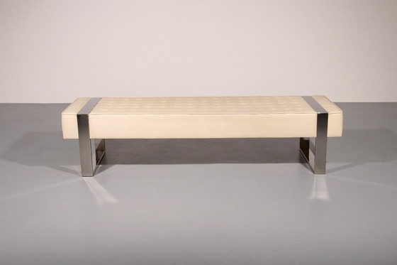 Image 1 of Lederen bank met chromen onderstel, afkomstig uit Duitsland, 1980.