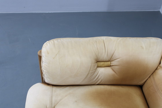 Image 1 of Eiken Scandinavische 3-zitsbank uit 1960 met lederen bekleding