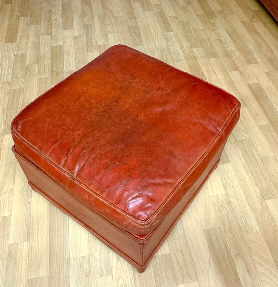 Image 1 of Brocantique Jacques Adnet Art Deco Set: Leren bank, fauteuil en poef