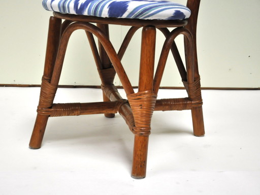 Cinq chaises de salle à manger vintage en bambou avec un nouveau revêtement en majorcan