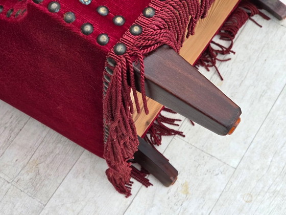 Image 1 of 1970s, Danish armchair, red furniture velour, ash wood.