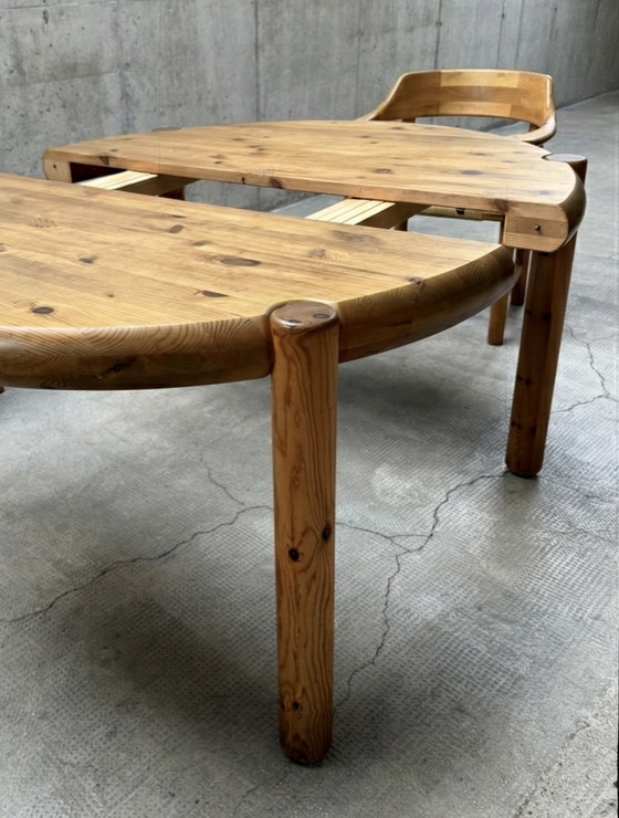Image 1 of RAINER DAUMILLER FOR HIRTSHALS SAVVAERK DINING TABLE ROUND OVAL SOLID PINE WOOD 129cm - 189cm DENMARK 1970s