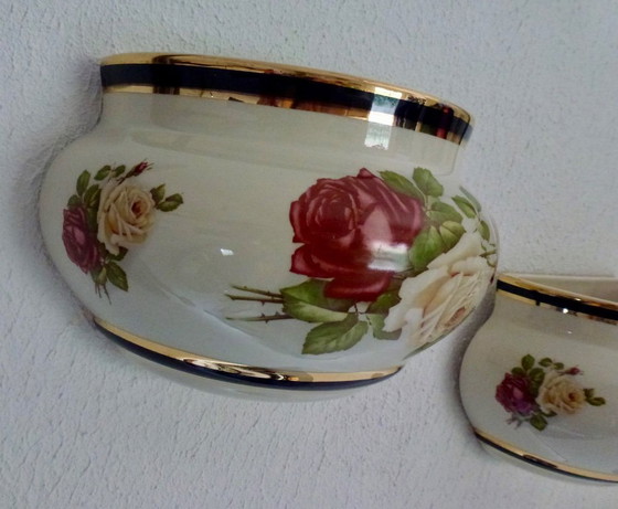 Image 1 of 2x Vintage Romantic Modica Gouda Pottery - Vaso da fiori - Vaso da parete