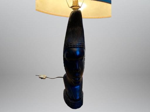 Table lamp base made of African hardwood with a carved African woman