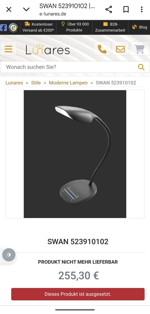 Rareté Swan 523910102 Lampe de table LED à intensité variable