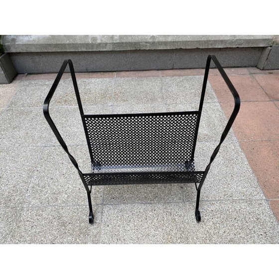 Image 1 of Vintage vinyl magazine rack, perforated metal and wrought iron by Mathieu Matégot, 1975