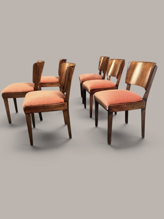 Set of six German Dining chairs, Walnut, circa 1940/50 – Textile (photo 6 of 10)