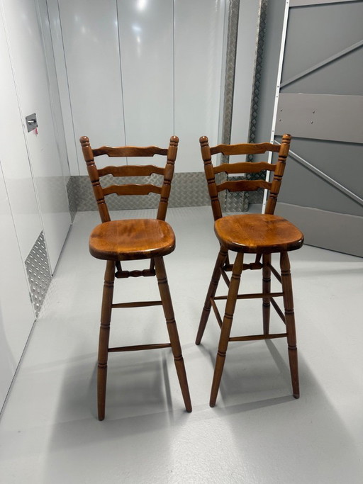 Set vintage houten barkrukken jaren 70 – farmhouse / brutalist stijl