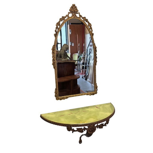 Vintage brass wall console with mirror