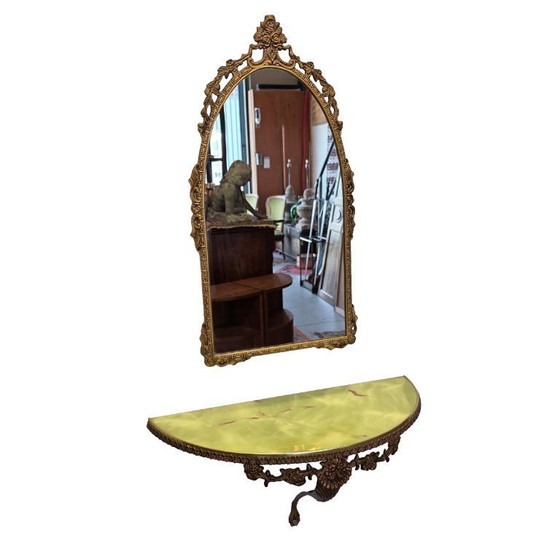 Image 1 of Vintage brass wall console with mirror