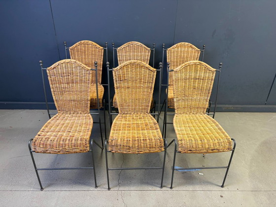 Sillas de mimbre de Frederick Weinberg, década de 1960, juego de 6 – Sillas de comedor, Metal, Wicker (photo 3 of 9)