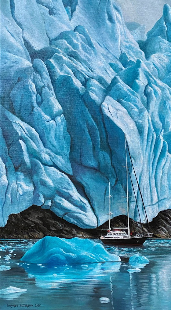 Original Oil Painting Ocean Landscape Ship At The Iceberg – Paintings & Drawings, Canvas (photo 4 of 7)