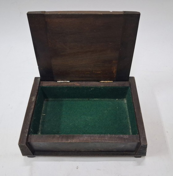 Image 1 of Vintage Carved Wooden Keepsake Box – Hinged Lid – Ornate Scrollwork