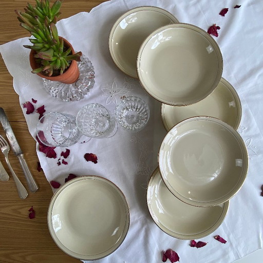 6 antique Limoges porcelain soup plates, vintage royal factory tableware