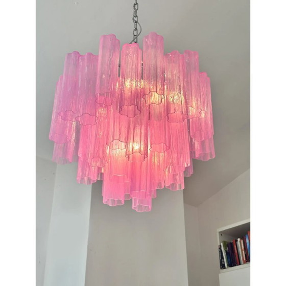 Image 1 of Lámpara de araña de cristal Tronchi estilo Murano fucsia D60