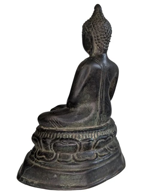 Statue Antique de Bouddha Thaï en Bronze – Style Sukhothai – Bhumisparsha Mudra – 20.5 cm – Sculptures (photo 6 of 9)