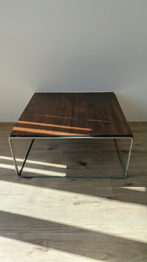Mid-Century Cube Coffee Table pine wood Top Aluminium Frame