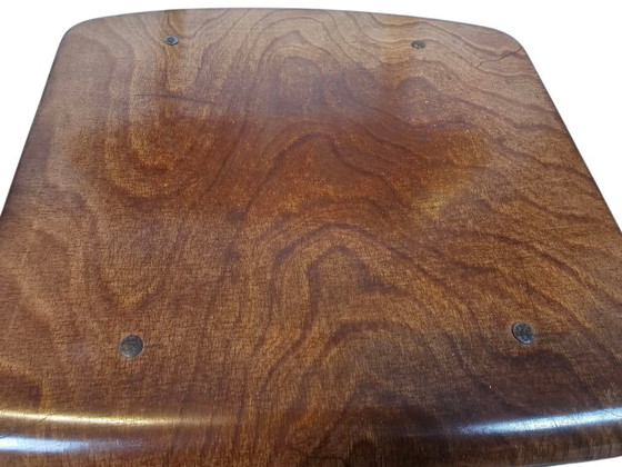 Image 1 of Galvanitas – S16 – Industrieller Schulstuhl, Zementgrau (RAL7033) / braune Rückenlehne und Sitzfläche – 60er Jahre