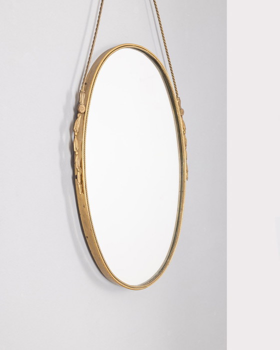 Image 1 of Miroir mural vintage des années 50 en laiton décoré Design italien