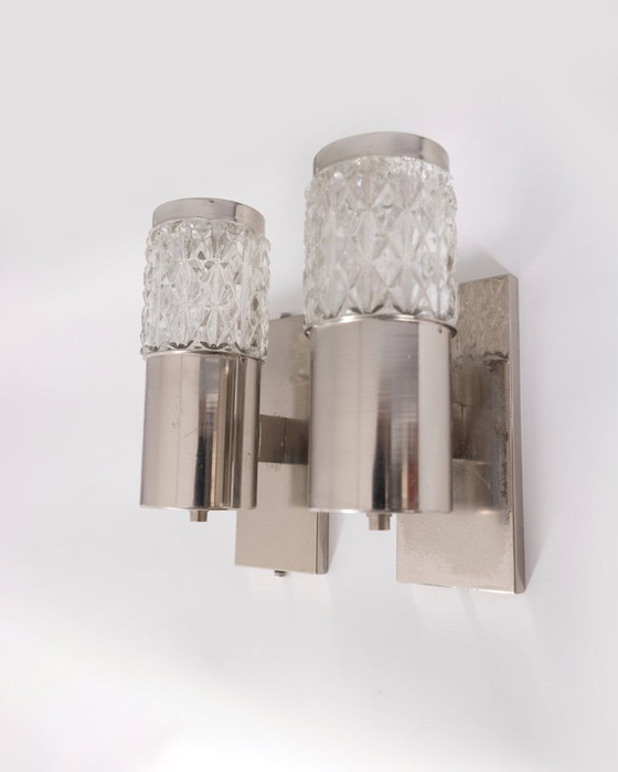 Image 1 of Coppia di Lampade da Parete Vintage Anni '70 Metallo e Vetro Design Targetti
