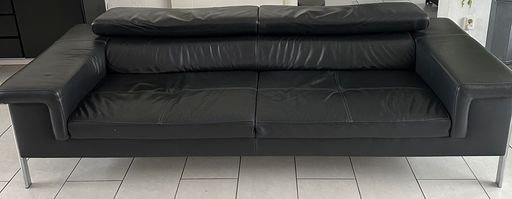 Montèl Leather Black 3 Seater Sofa