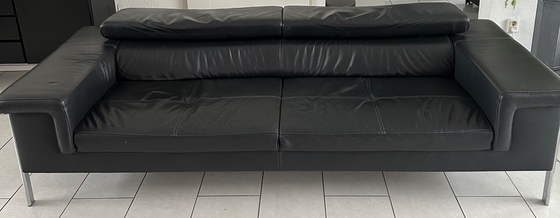 Image 1 of Montèl Leather Black 3 Seater Sofa