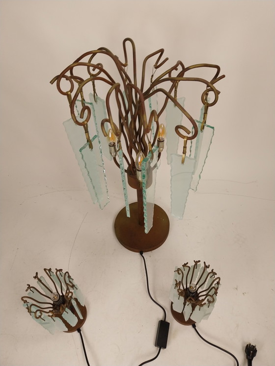 Image 1 of Juego de 3 lámparas de mesa de Brand van Egmond "detrás del cristal esmerilado"